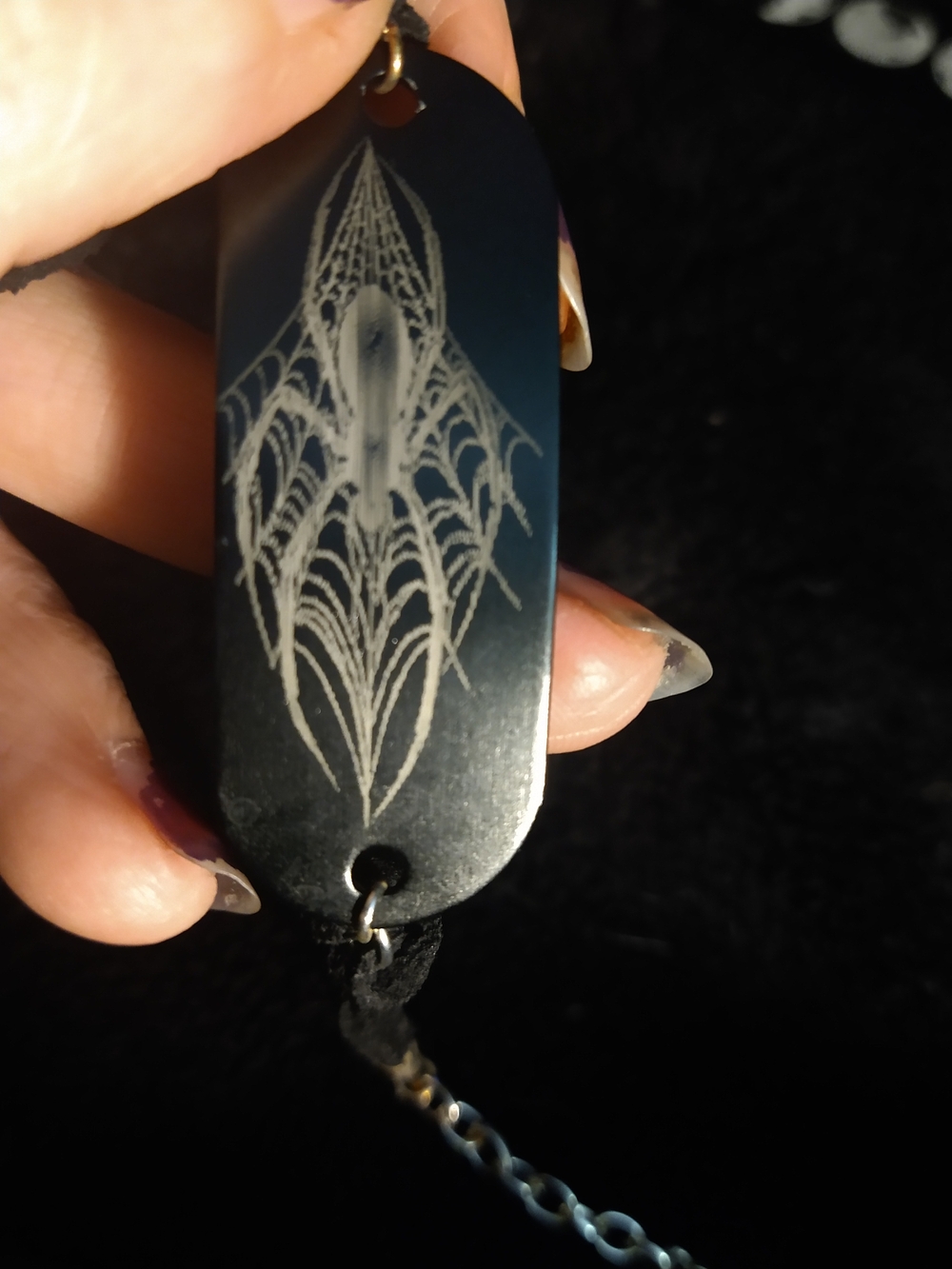 Black Engraved Spiderweb Pendant Bracelet - Gothic Gargoyle